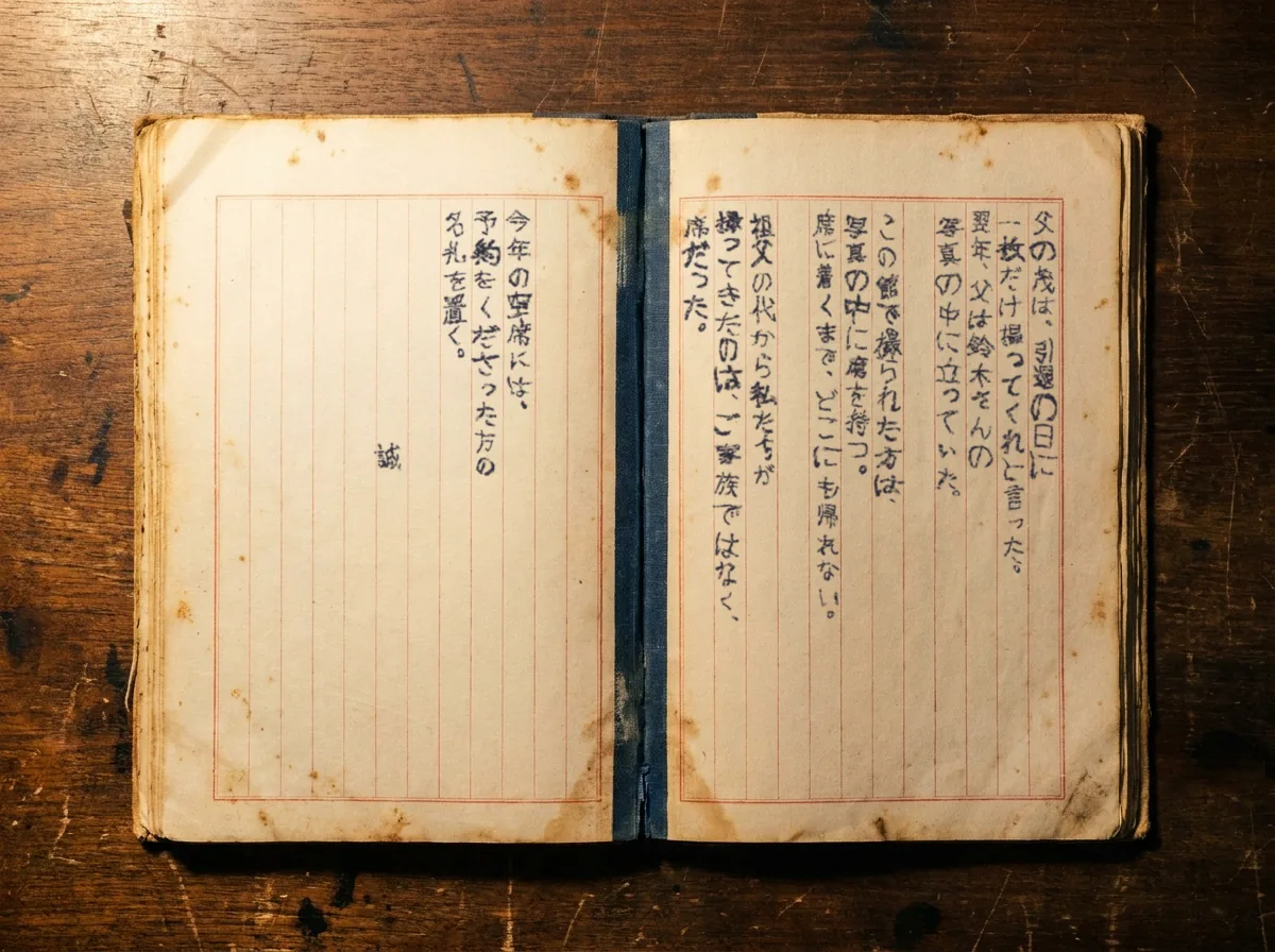 台帳の余白に万年筆で書かれた覚え書き