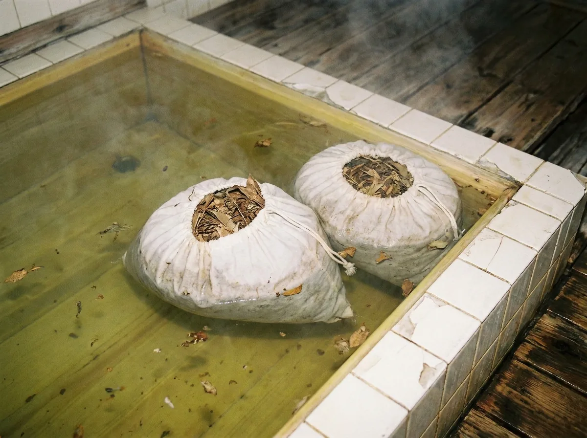 湯船に浮かぶハーブの袋
