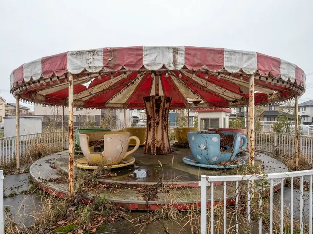 雨水と落ち葉のたまったコーヒーカップ